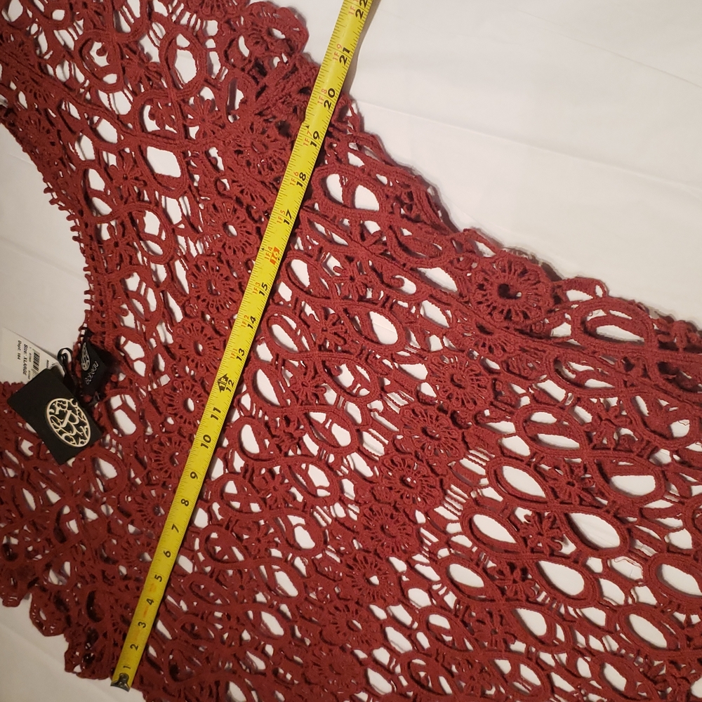 Bobeau NEW Knit Crochet Lace Blouse RED Top Topper Cotton Short Sleeve Womens XL - Picture 7 of 10